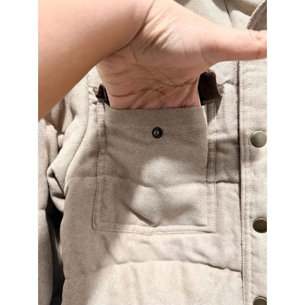 Outlander By Craft+Flow Small Quilted Tan & Brown Jacket With Snap Buttons